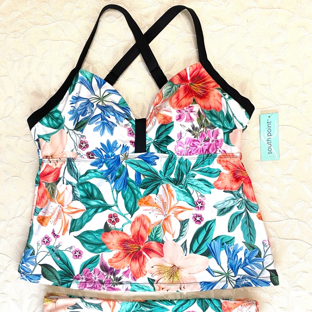 🆕 South Point Swimsuit Womens size 12 Tropical Floral Two Piece Tankini NWT - Picture 2 of 12